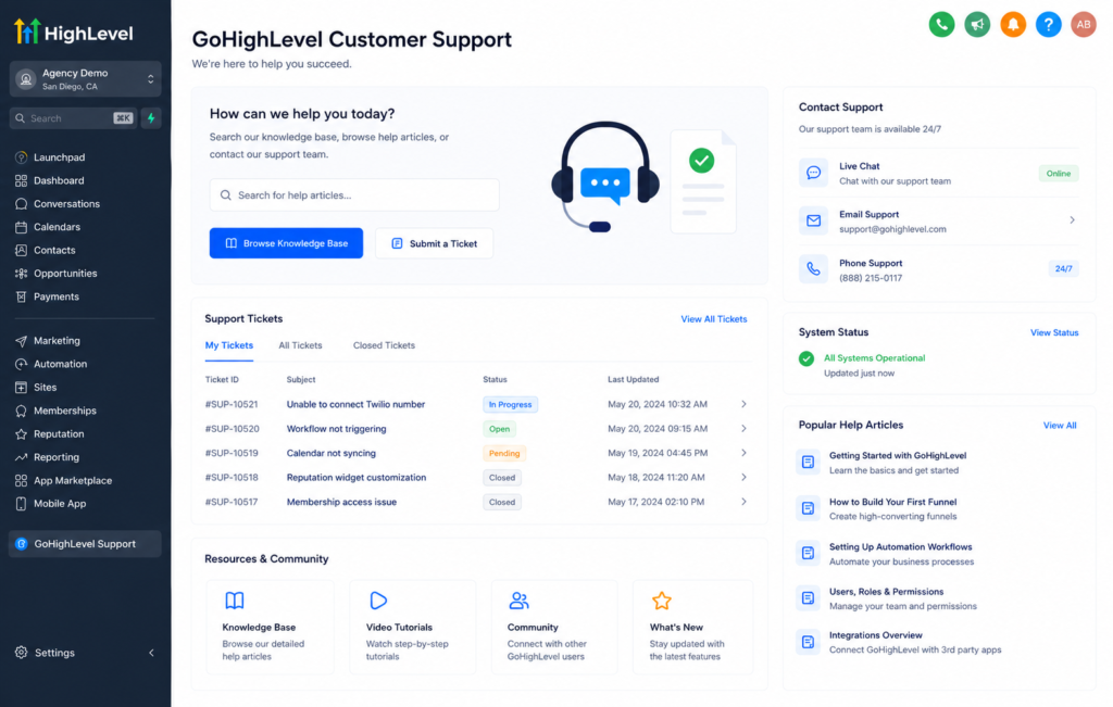 gohighlevel customer support